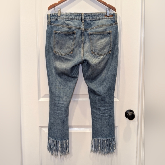 Anthropologie Pilcro Hyphen Mid Rise Straight Leg Jeans 29 Fringe Hem Boho - Picture 8 of 9
